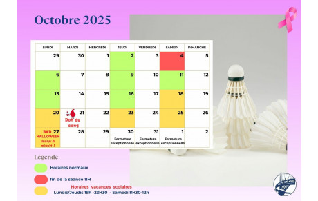 Horaires sessions Octobre 2025