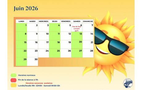 Horaires juin 2026